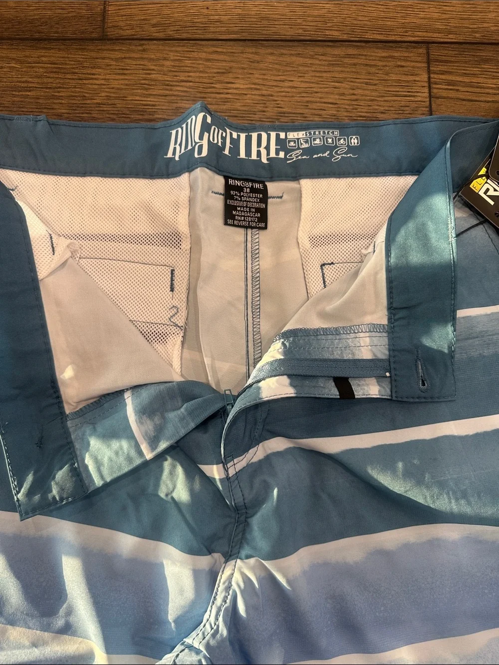 NWT-Ring of Fire Blue Gradient Striped Swim Shorts
